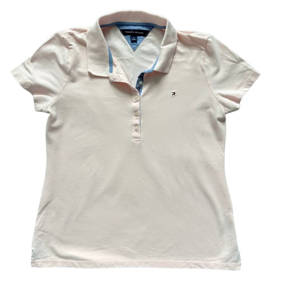 Tommy Hilfiger Solid Short Sleeve 5 Button Polo Womens Medium Pink